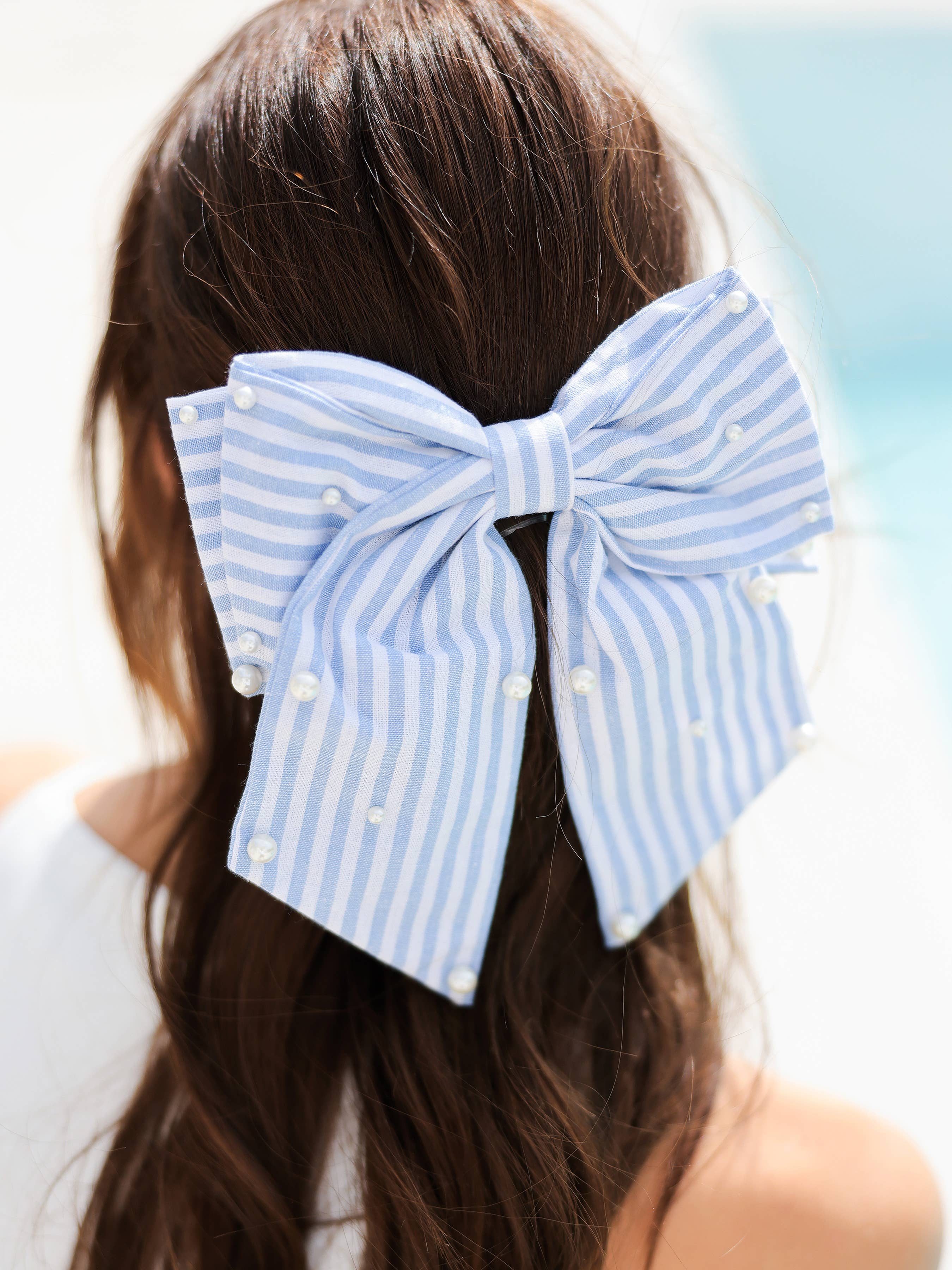 PEARLS AND STRIPES BOW CLIP