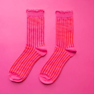 Holiday Striped Crew Socks | Fuchsia