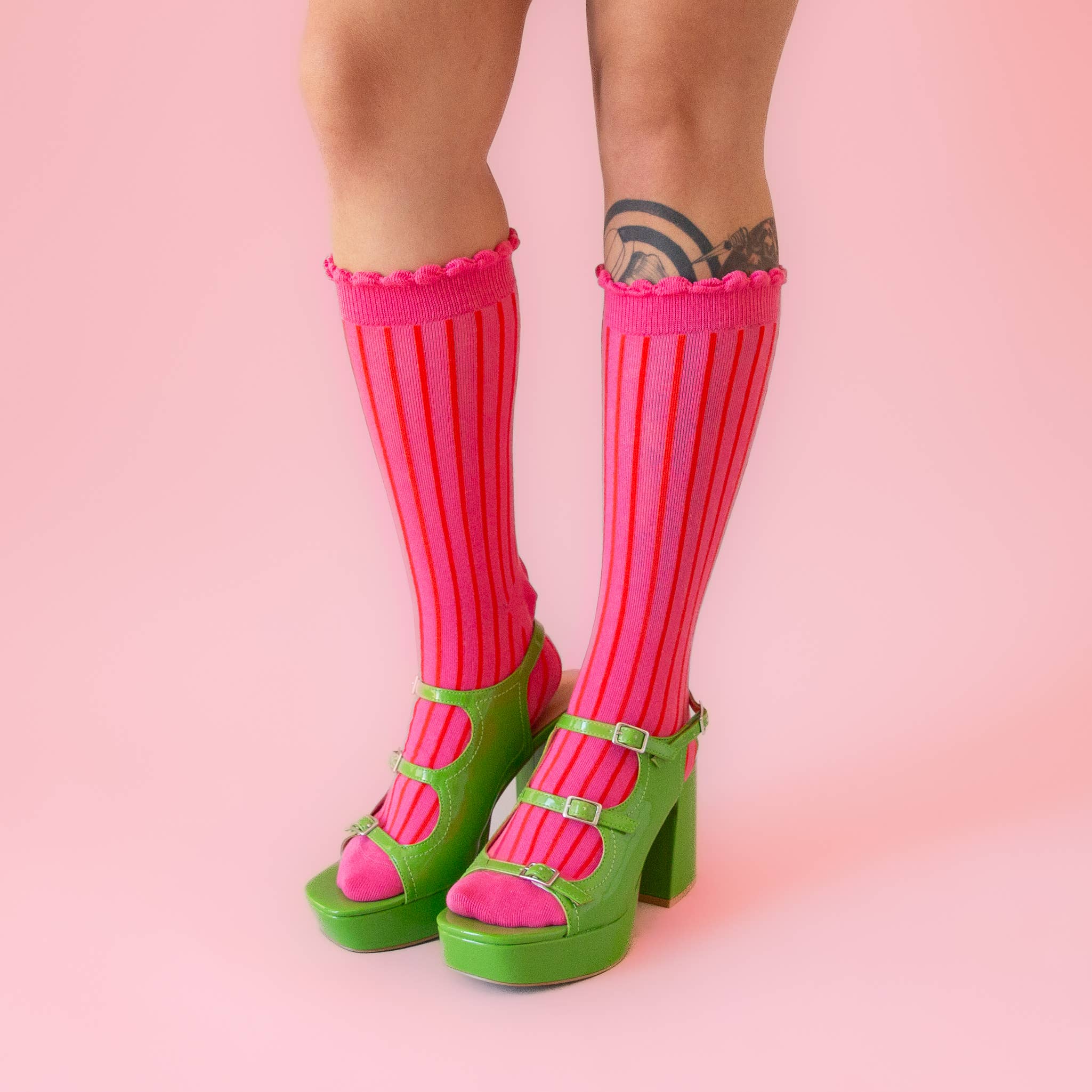 Holiday Striped Crew Socks | Fuchsia