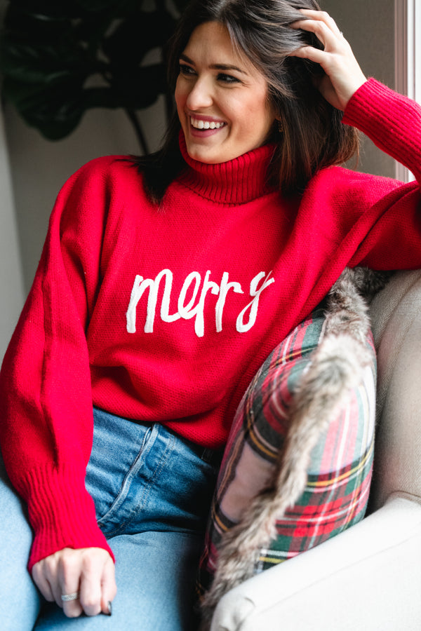 Red Merry Turtleneck Sweater