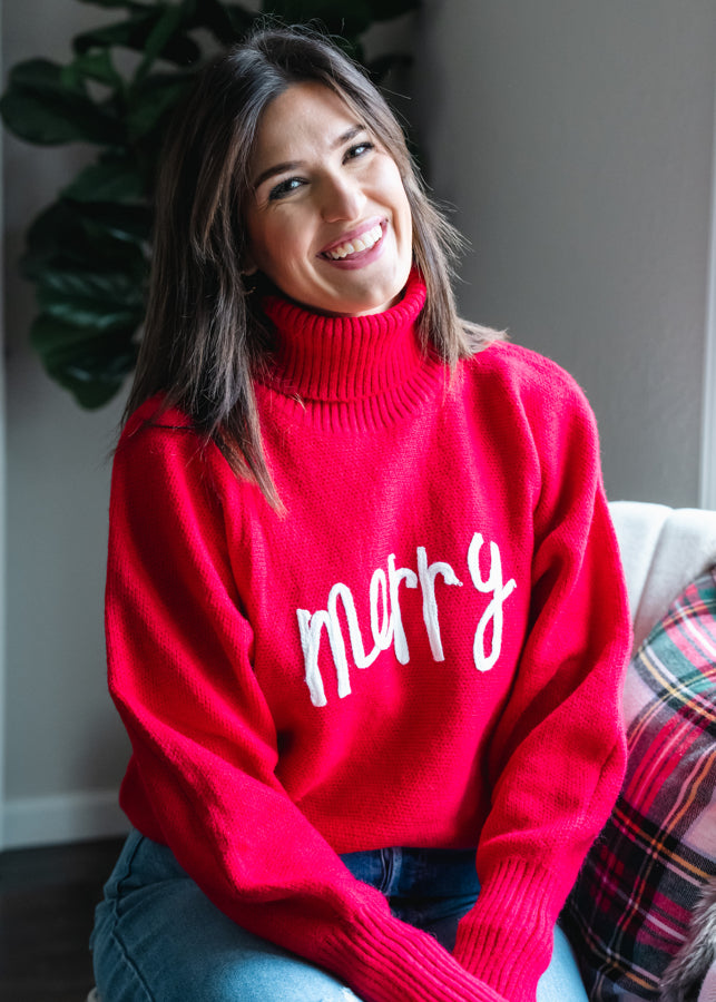 Red Merry Turtleneck Sweater