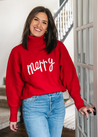 Red Merry Turtleneck Sweater