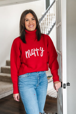 Red Merry Turtleneck Sweater