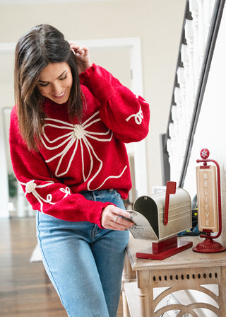 All Tied Up Red Bow Sweater