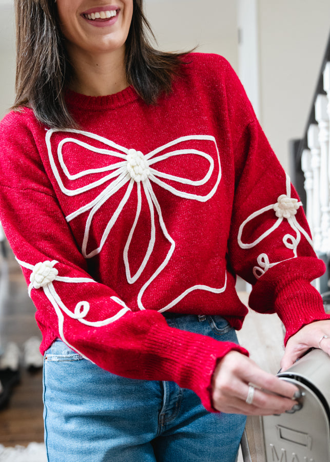 All Tied Up Red Bow Sweater