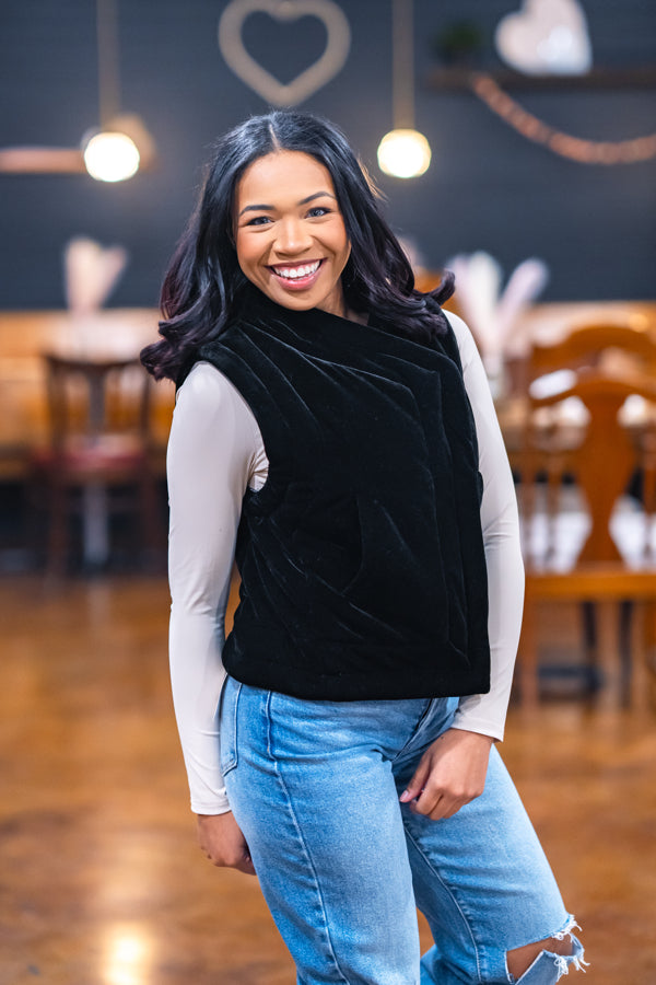 Midnight Belle Black Velvet Vest